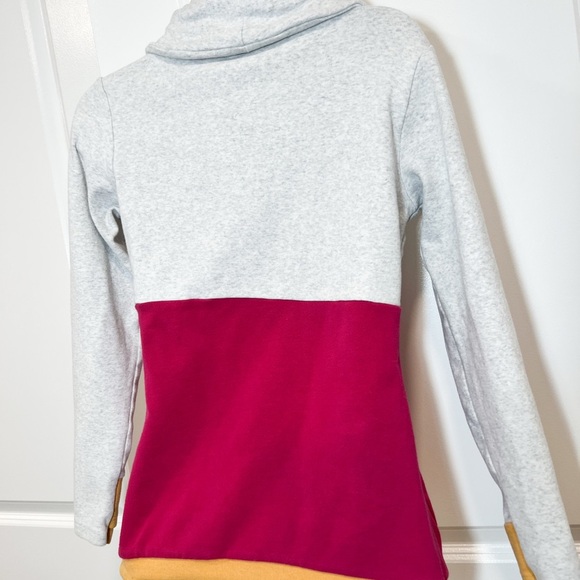 & Colorblock Cowl Neck comfy unique Sweatershirt- Gray, Pink, and Yellow size XS - Picture 5 of 5